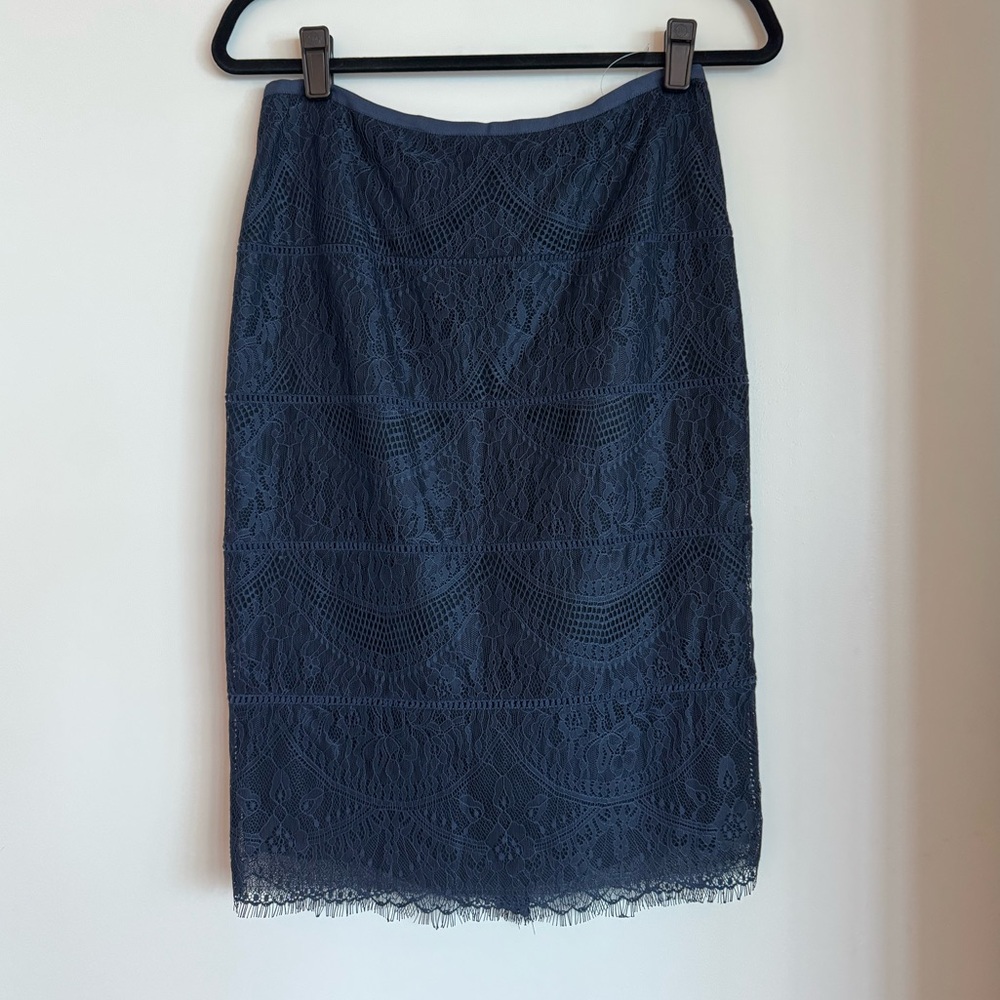 Magaschoni Dark Blue Lace Pencil Skirt NWT